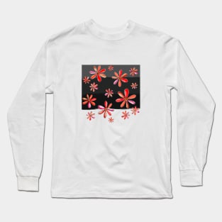 A Rain of Rich Red Daisies - Hand Drawn Design Long Sleeve T-Shirt